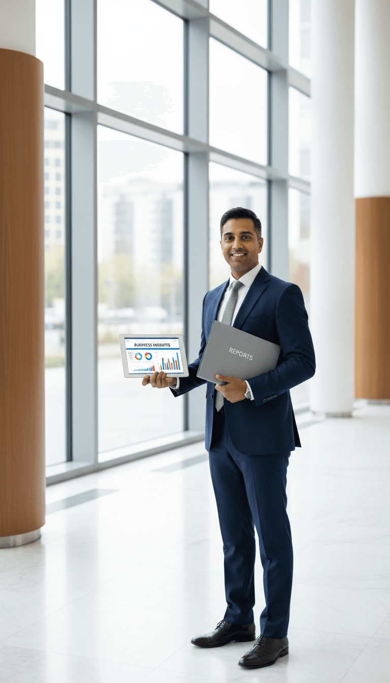 Professional veteran business owner in modern office with global logistics backdrop